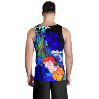 Tonga Custom Personalised Men's Tank Top - Humpback Whale with Tropical Flowers (Blue) - Polynesian Pride