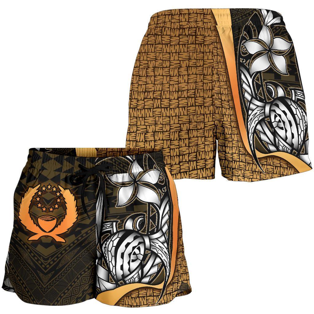 Pohnpei Micronesia Women's Shorts Gold - Turtle With Hook - Polynesian Pride