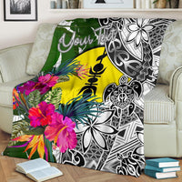 New Caledonia Custom Personalised Premium Blanket White - Turtle Plumeria Banana Leaf - Polynesian Pride