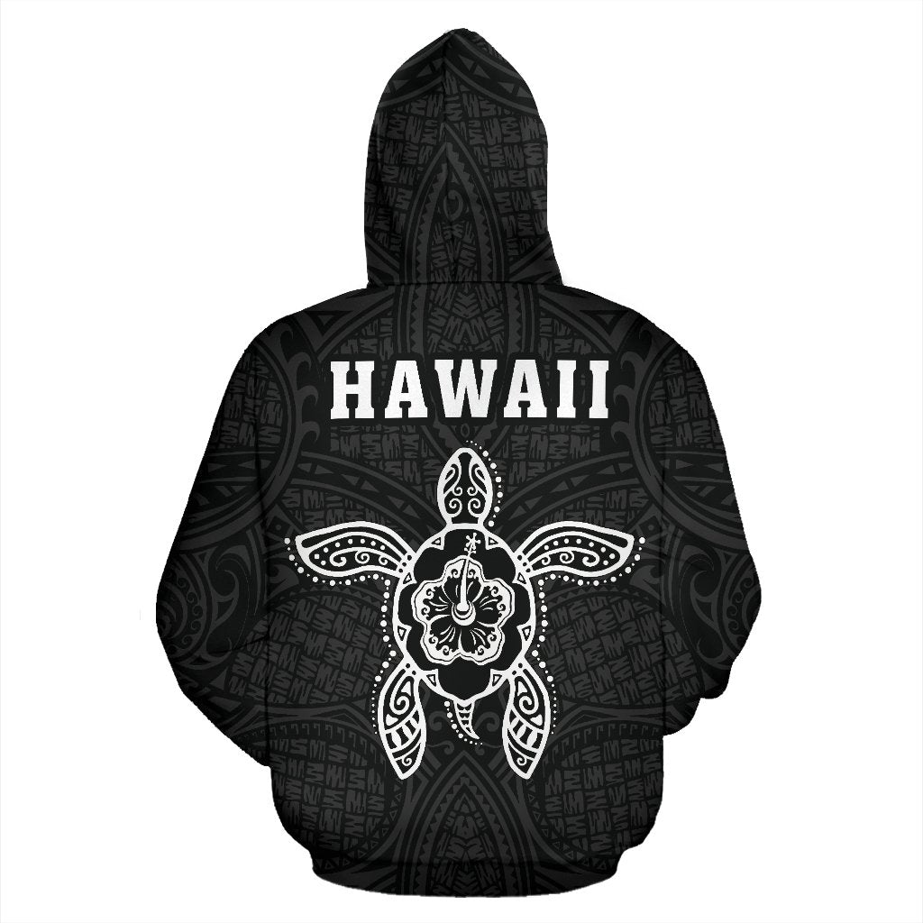 Polynesian Kakau Hula Girl Turtle Hibiscus Hawaii Zip Hoodie White - Polynesian Pride