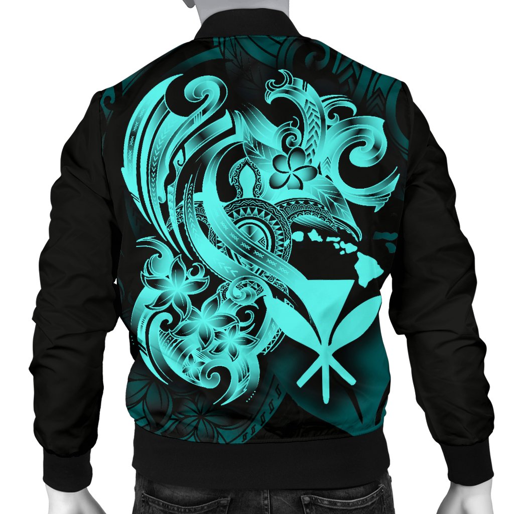 Polynesian Hawaii Men's Bomber Jacket - Kanaka Maoli Blue Turtle - Polynesian Pride