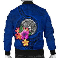 American Samoa Polynesian Men's Bomber Jacket - Floral With Seal Blue - Polynesian Pride