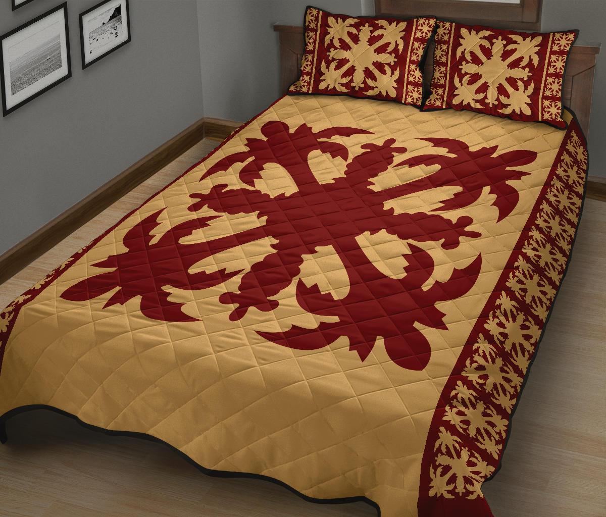 Hawaiian Quilt Pattern Coconut Lovely Quilt Bed Set - Polynesian Pride