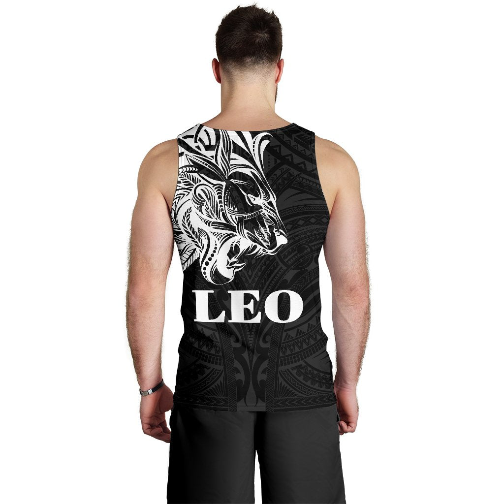 Sun In Leo Zodiac Men Tank Top Polynesian Tattoo Simple - White - Polynesian Pride