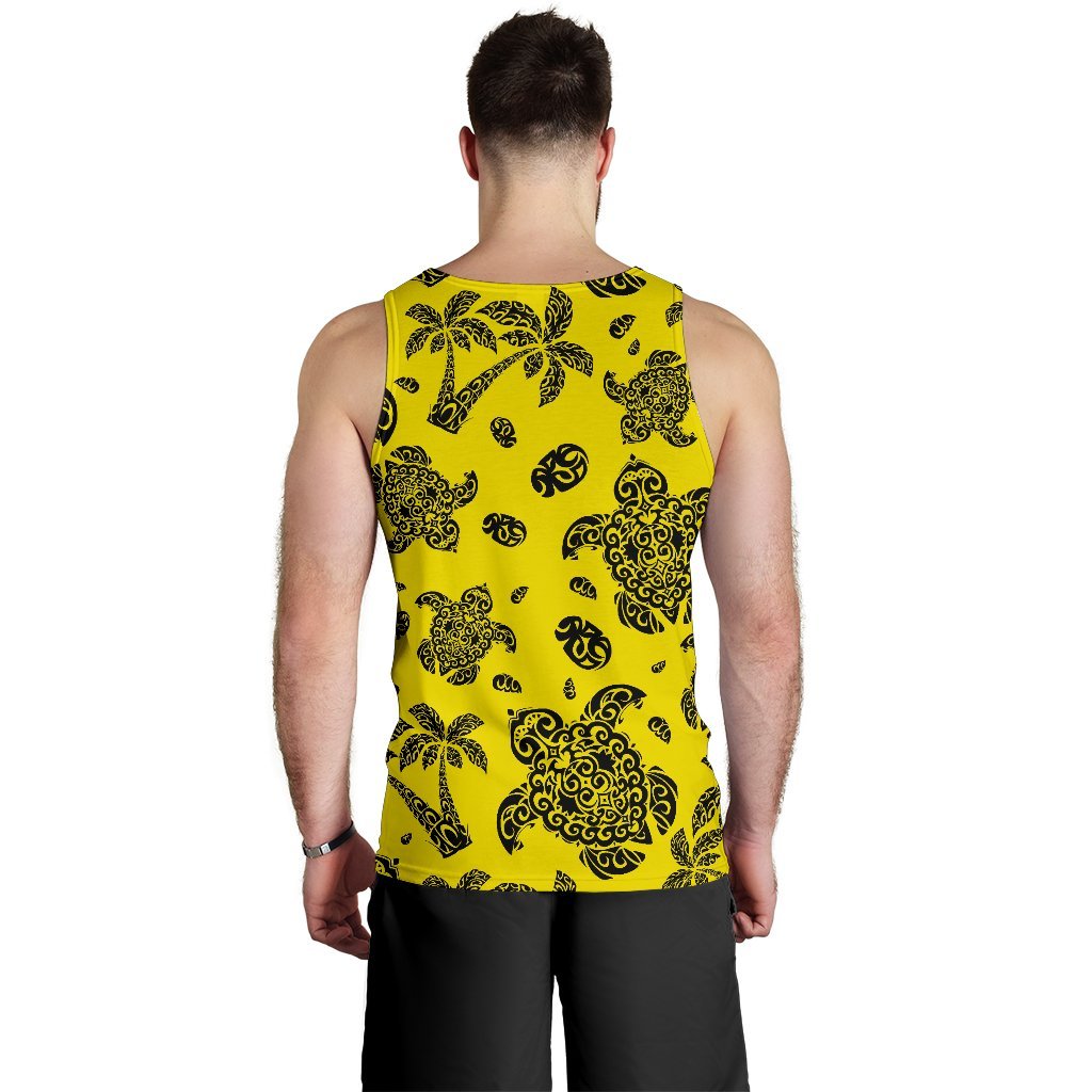 Polynesian Turtle Palm And Sea Pebbles Yellow Hawaii Men's Tank Top - Polynesian Pride