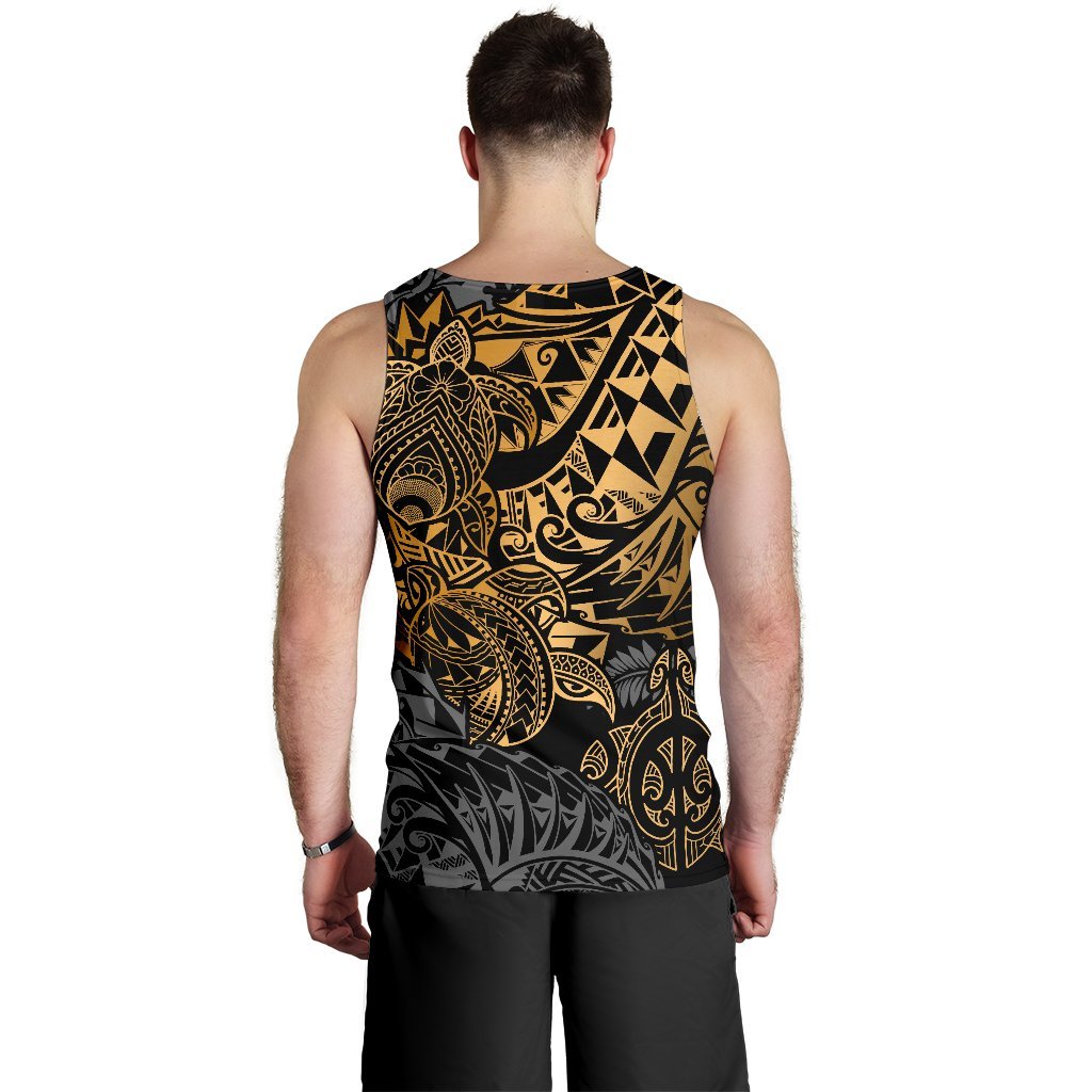 Guam Polynesian Tank Top (Men) - Gold Turtle Flowing - Polynesian Pride