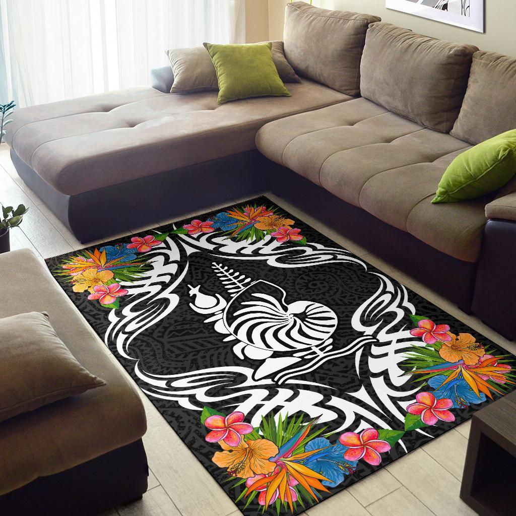 New Caledonia Area Rug - Coat OfArmsWith Tropical Flowers - Polynesian Pride