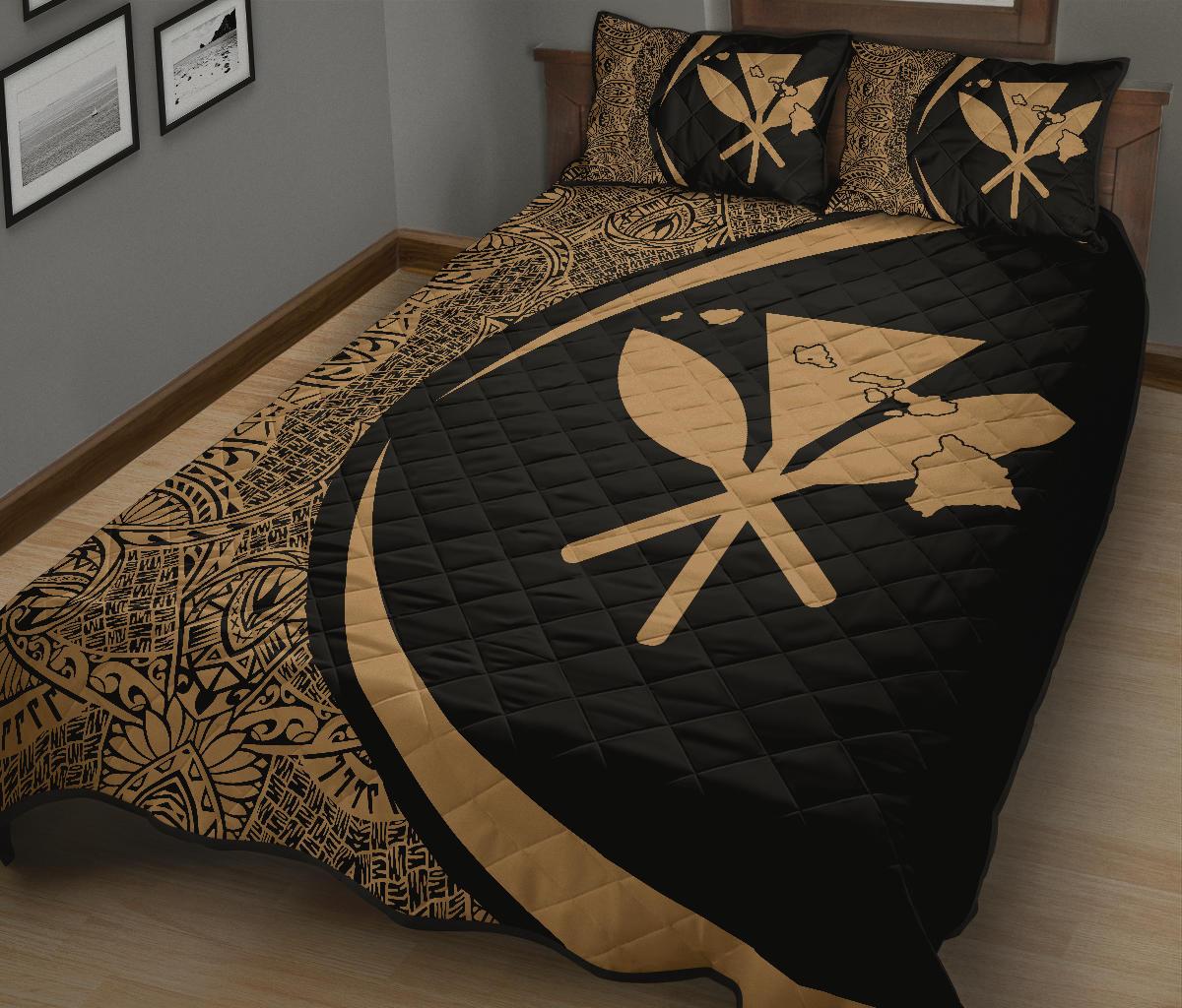 Hawaii Kanaka Polynesian Quilt Bed Set - Circle Style Gold - Polynesian Pride