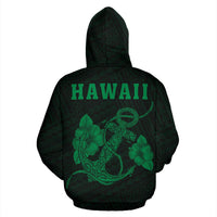 Polynesian Kakau Anchor Hibiscus Hawaii Hoodie Green - Polynesian Pride