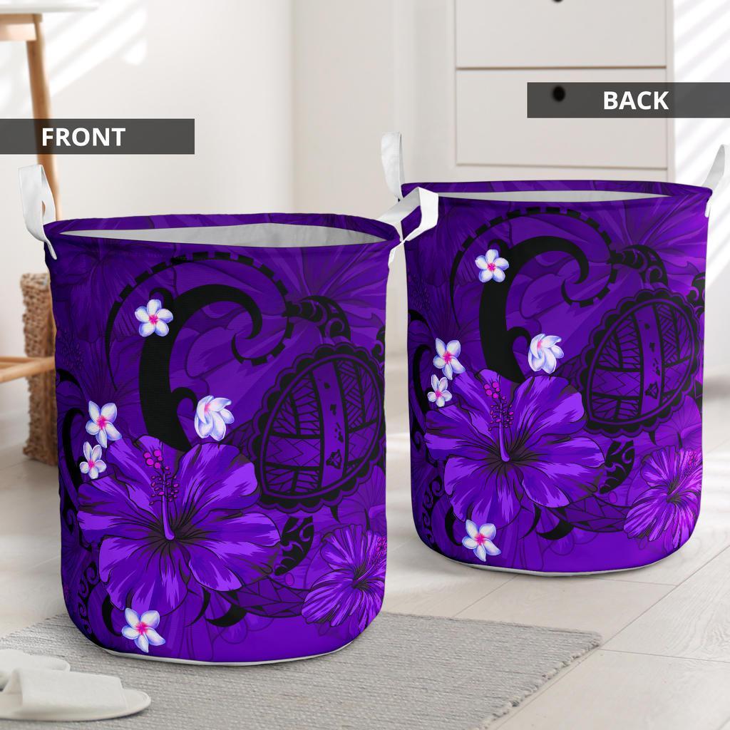 Hibiscus Plumeria Polynesian Turtle Hawaii Laundry Basket Purple AH - Polynesian Pride