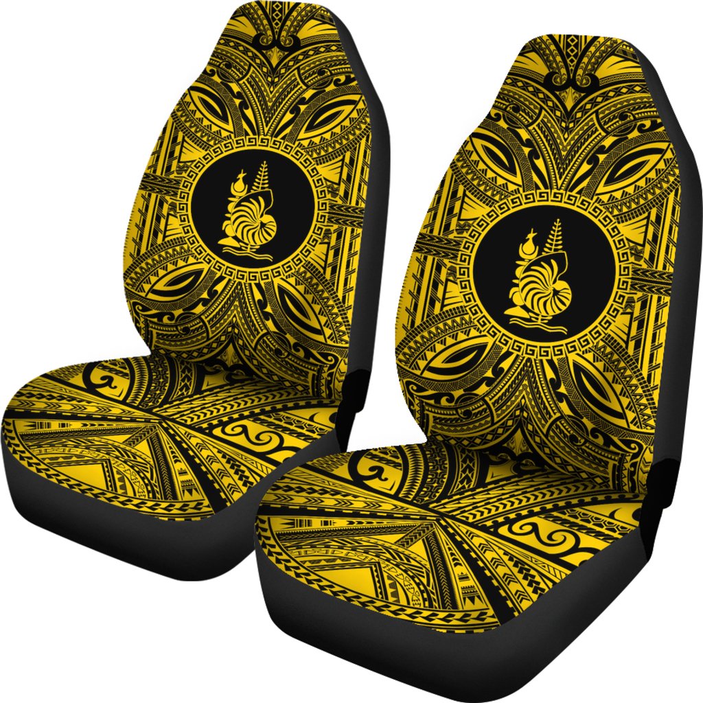 New Caledonia Car Seat Cover - New Caledonia Coat Of Arms Polynesian Gold Black - Polynesian Pride
