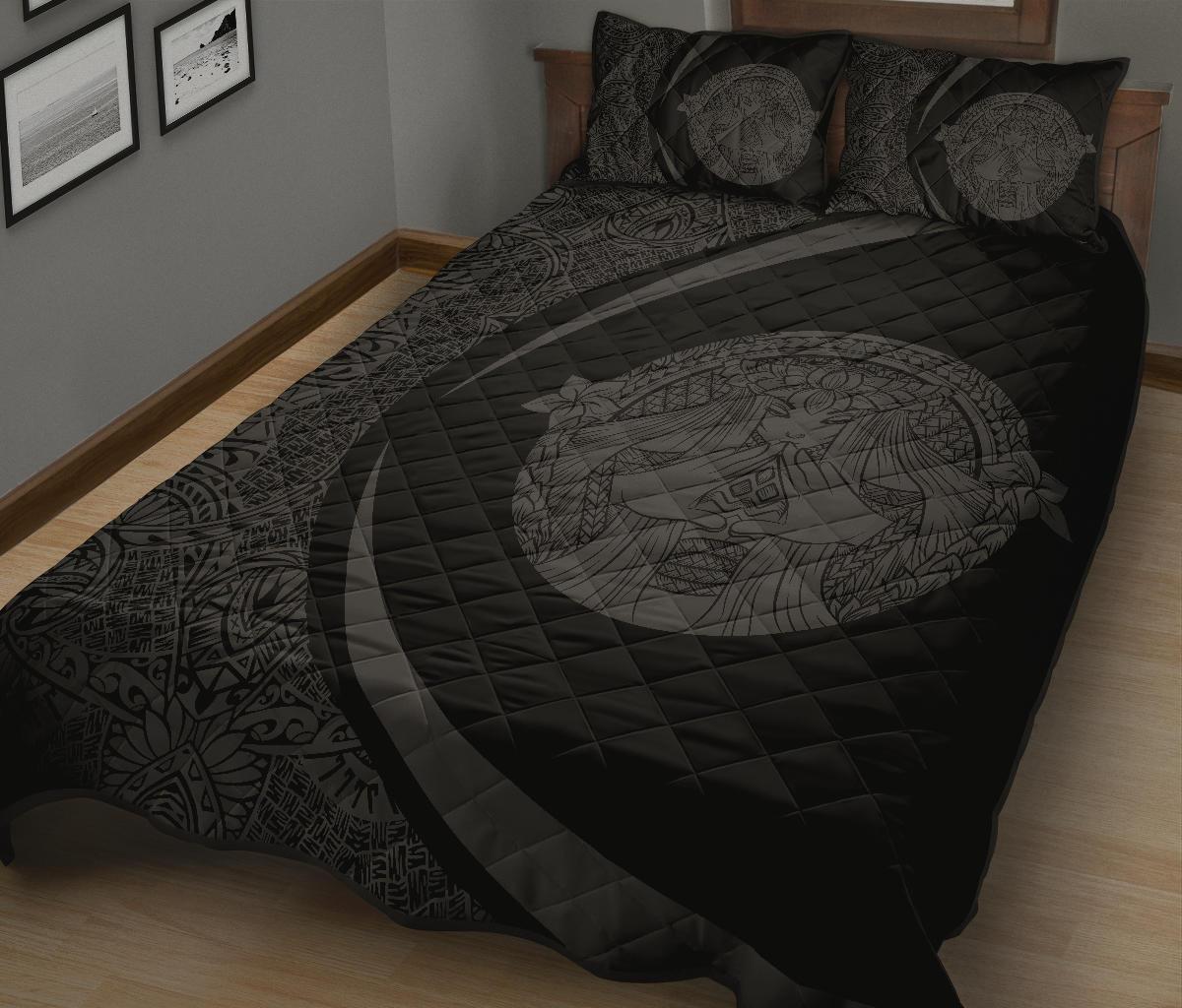 Hawaii Polynesian Pele Mauna Kea Quilt Bed Set Circle Style Grey - Polynesian Pride