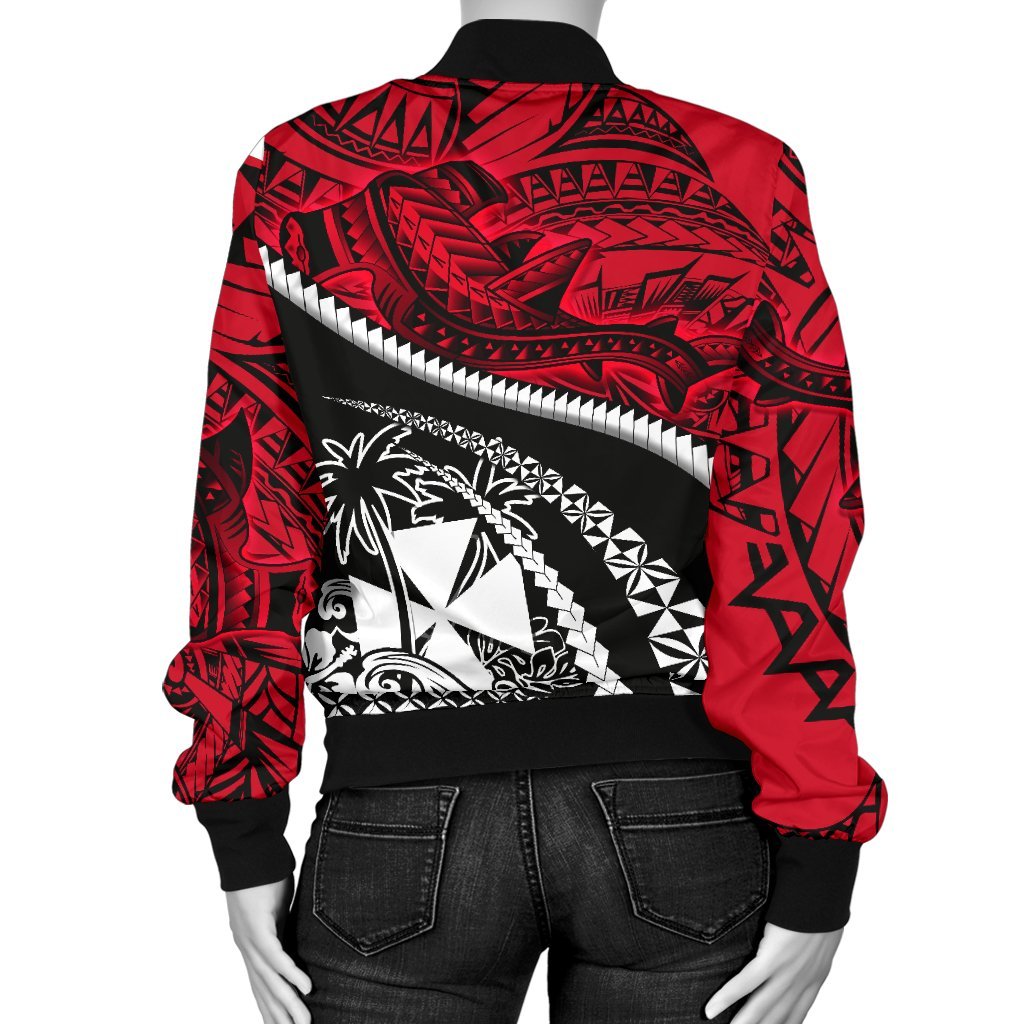 Wallis and Futuna Tapa Women's Bomber Jacket Polynesian Shark Tattoo - Polynesian Pride