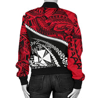Wallis and Futuna Tapa Women's Bomber Jacket Polynesian Shark Tattoo - Polynesian Pride