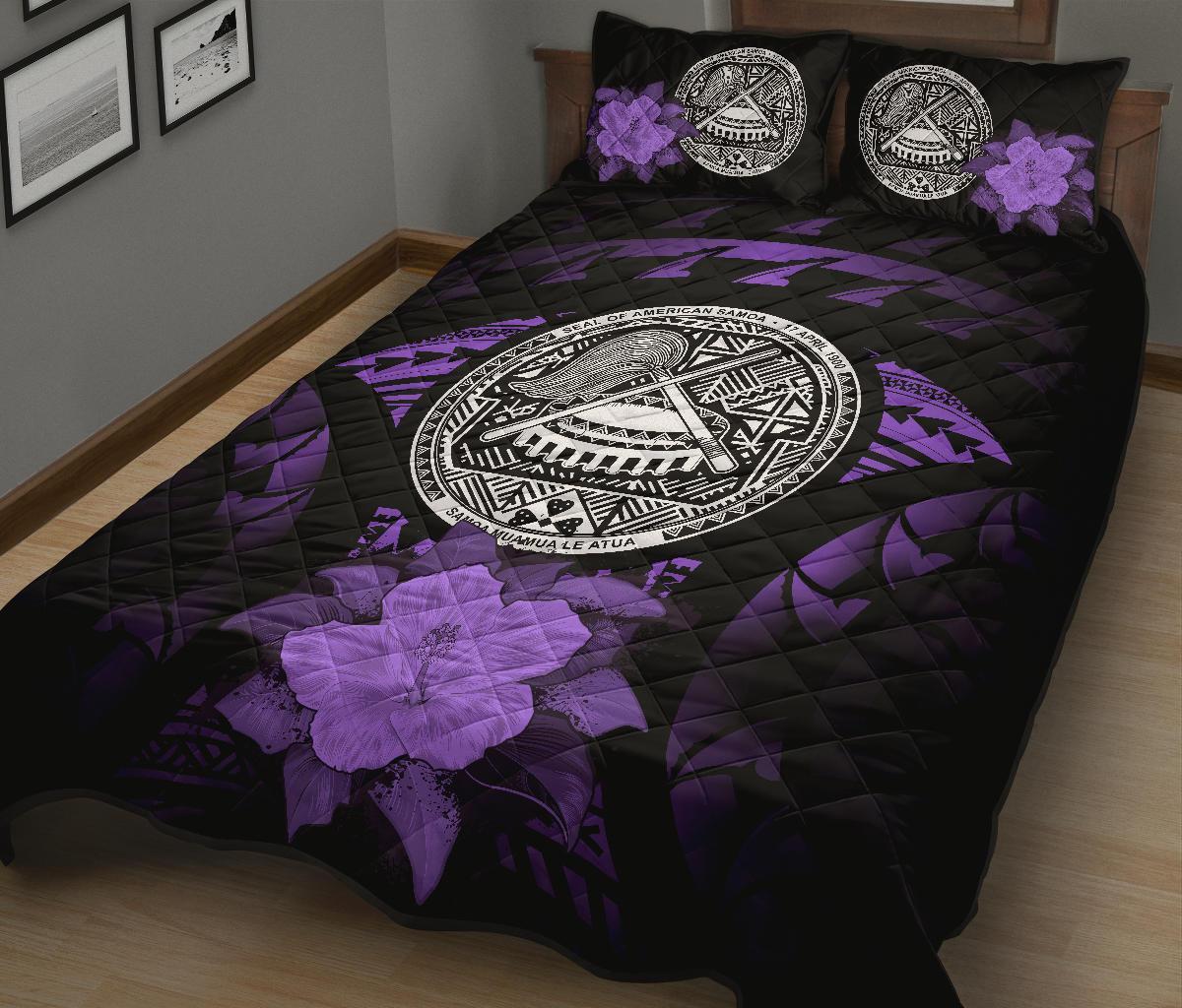 American Samoa Polynesian Quilt Bed Set Hibiscus Purple - Polynesian Pride