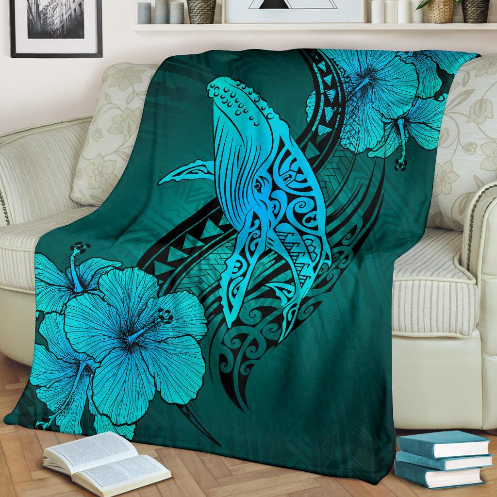 Hawaii Whale Swim Poly Turquoise Premium Blanket - Polynesian Pride