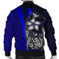 Yap Micronesia Men's Bomber Jackets Blue - Turtle With Hook - Polynesian Pride