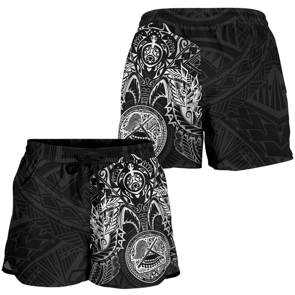 American Samoa Polynesian Shorts (Women) - White Turtle Manta Ray - Polynesian Pride