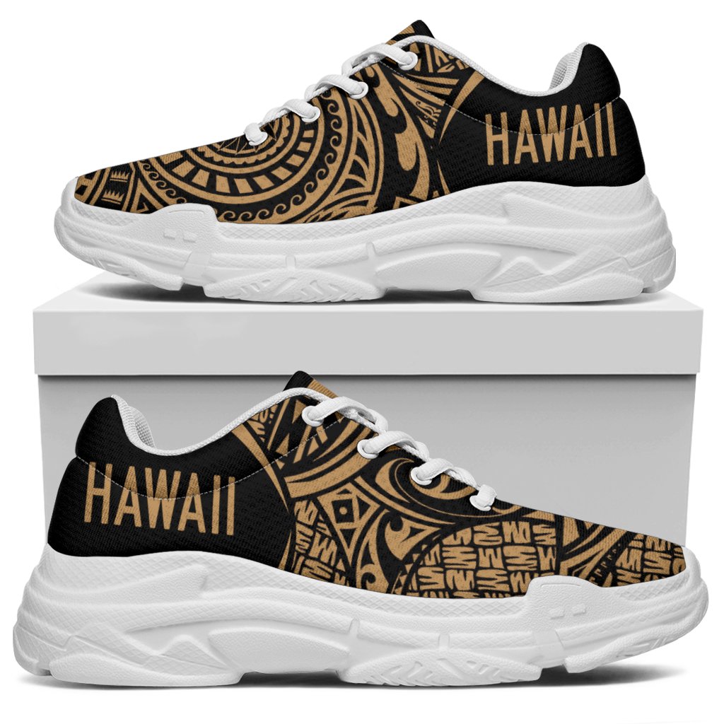 Kanaka White Chunky Sneakers Gold - Circle Style - Polynesian Pride