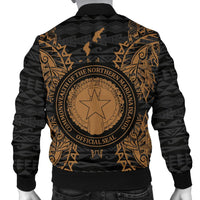 Northern Mariana Islands Polynesian Men's Bomber Jacket Map Gold - Polynesian Pride