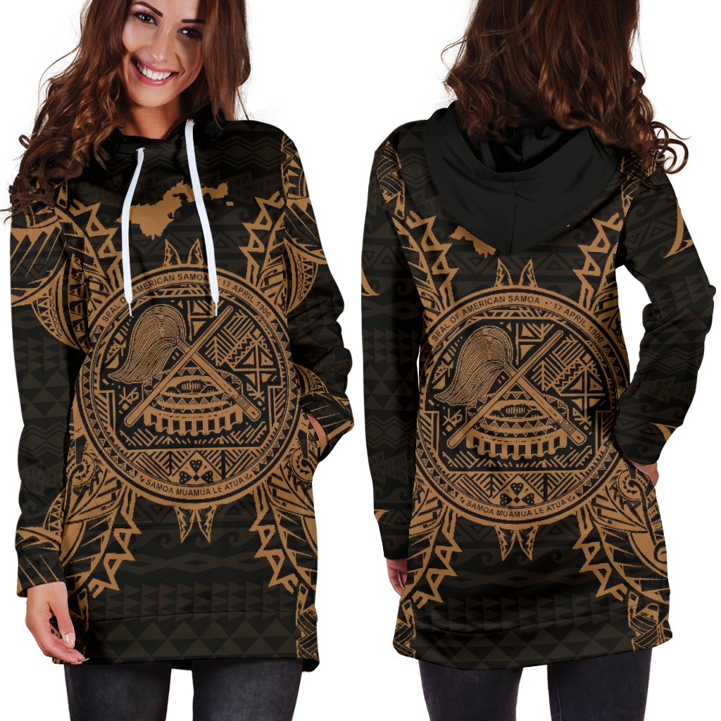 American Samoa Polynesian Hoodie Dress Map Gold - Polynesian Pride