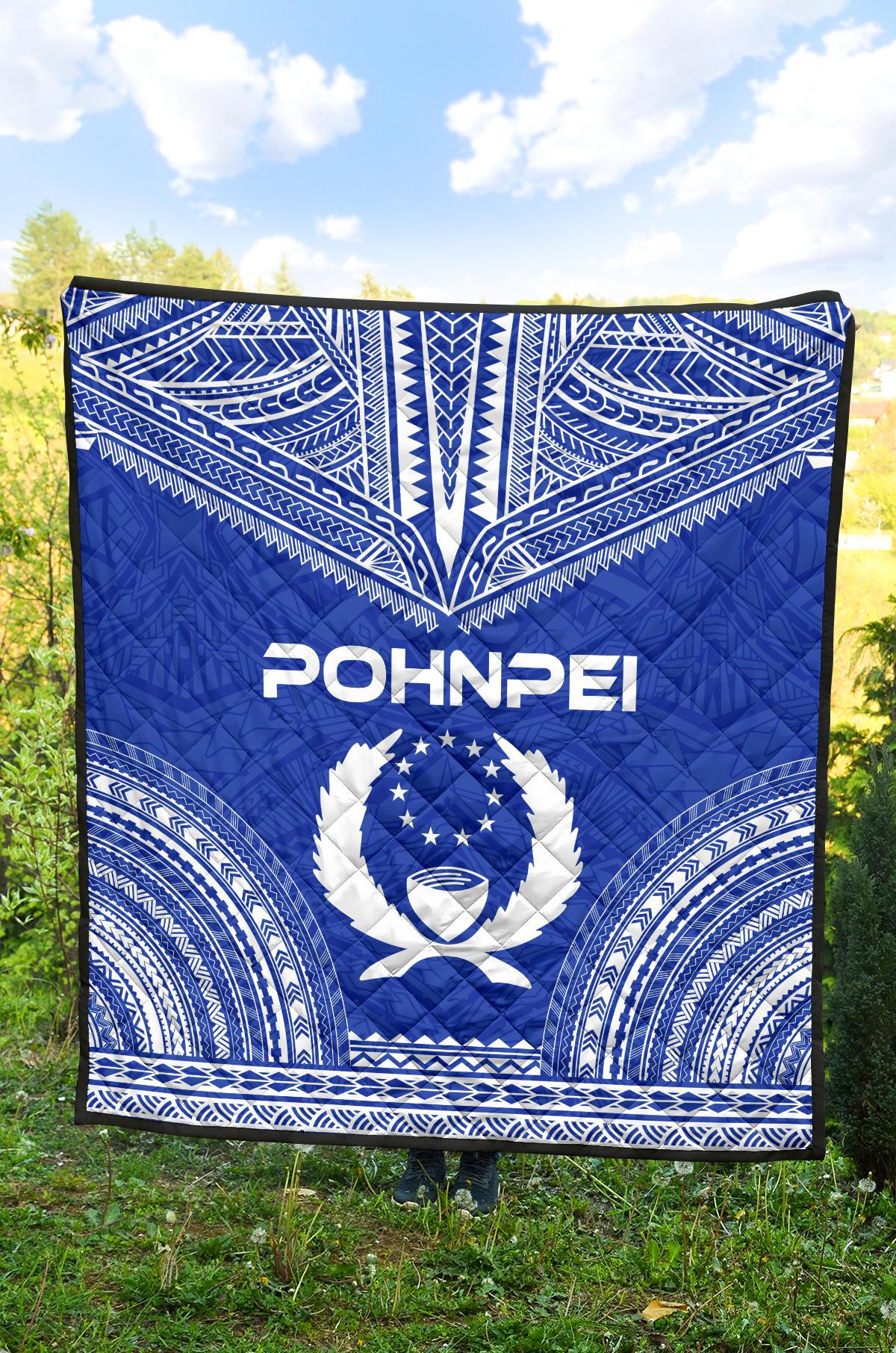 Pohnpei Premium Quilt - Pohnpie Flag Polynesian Chief Blue Version - Polynesian Pride