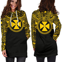 Wallis and Futuna Women Hoodie Dress - Wallis and Futuna Coat Of Arms Polynesian Gold Black - Polynesian Pride