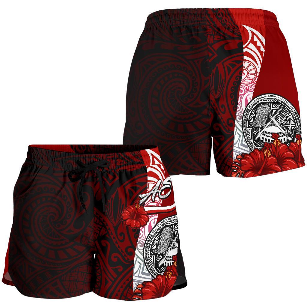 American Samoa Polynesian Women's Shorts - Coat Of Arm With Hibiscus - Polynesian Pride