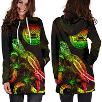 American Samoa Polynesian Hoodie Dress - Turtle With Blooming Hibiscus Reggae - Polynesian Pride