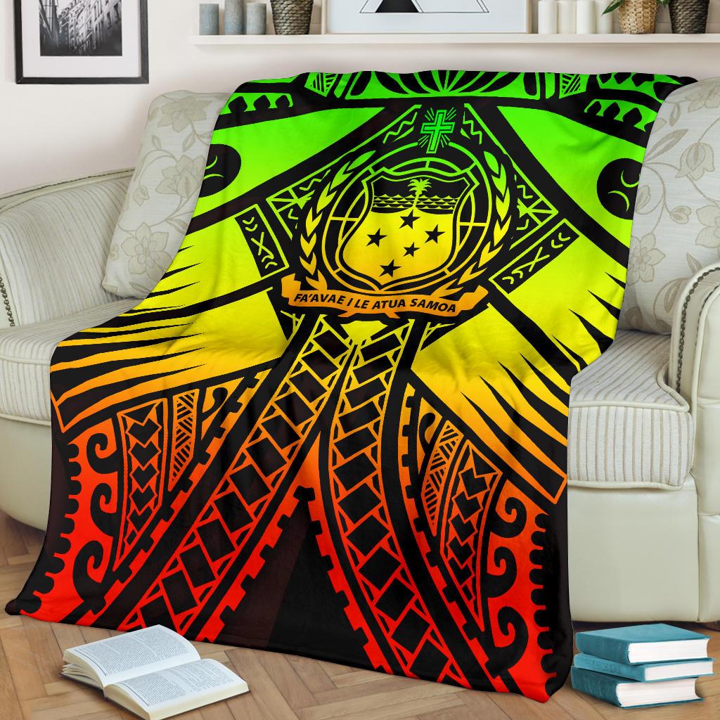 Samoa Polynesian Premium Blanket - Samoa Reggae Seal with Polynesian Tattoo - Polynesian Pride