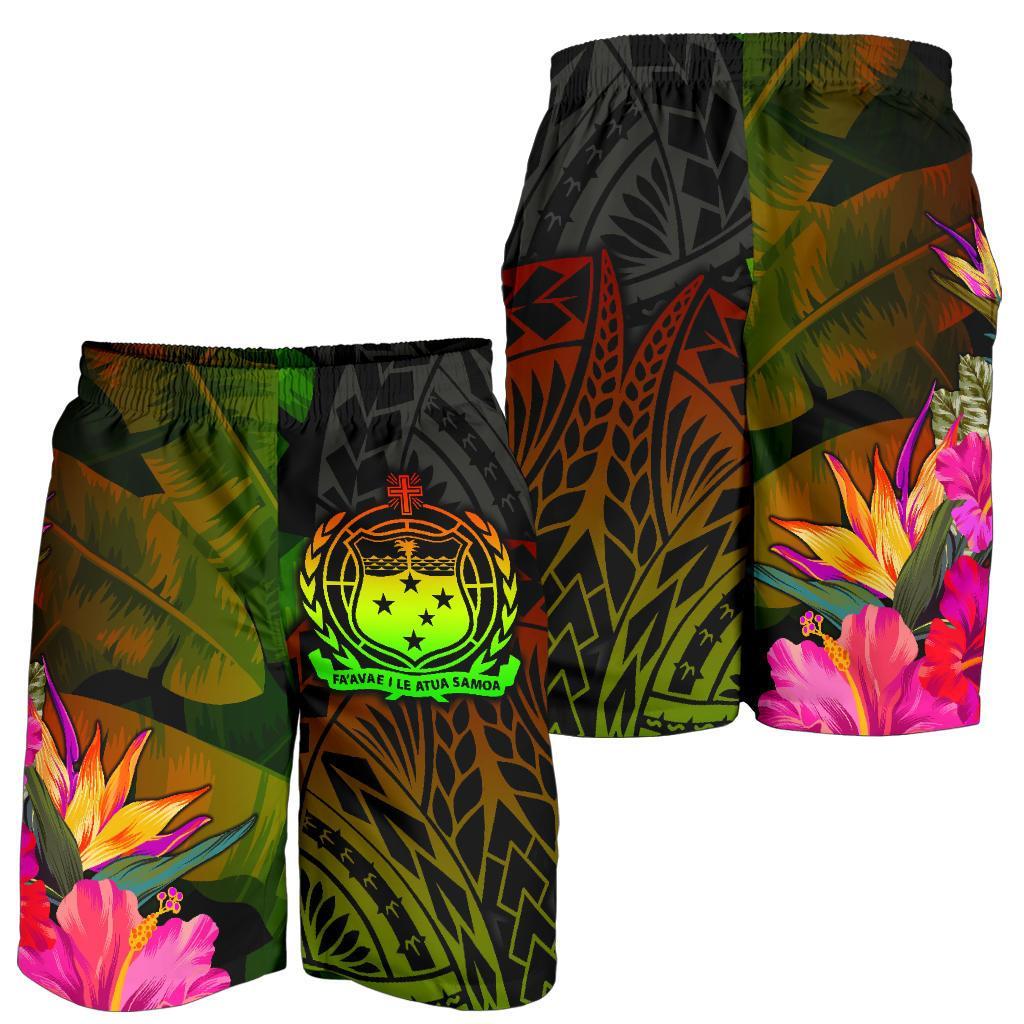 Samoa Polynesian Men's Shorts - Hibiscus and Banana Leaves - Polynesian Pride