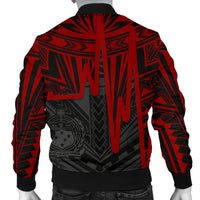 Samoa Men's Bomber Jacket - Samoa Seal With Polynesian Pattern In Heartbeat Style (Red) - Polynesian Pride
