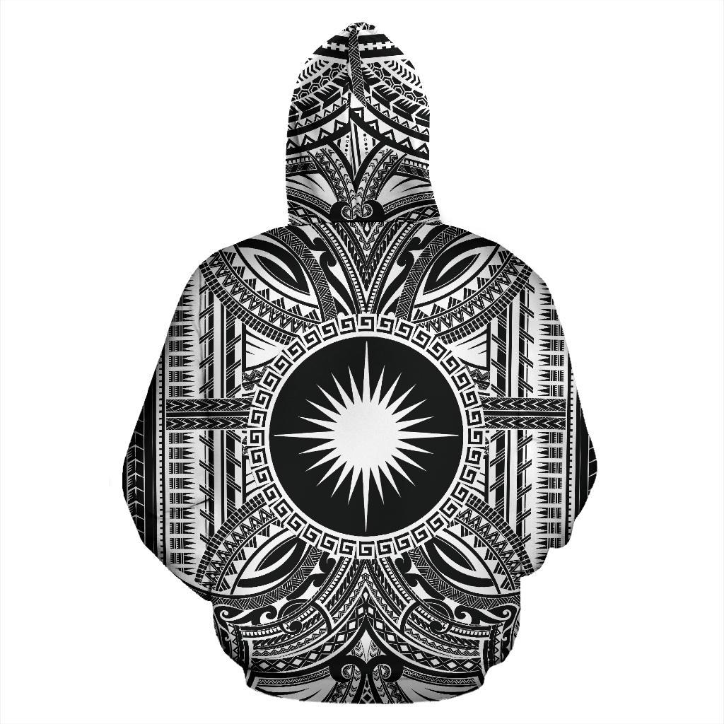 Marshall Islands ll Over Hoodie Marshall Islands Coat of rms Polynesian White Black - Polynesian Pride
