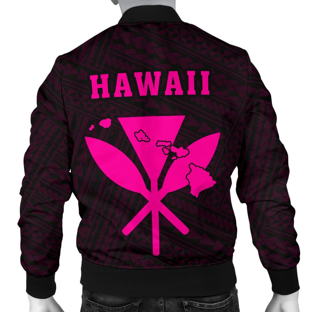 Hawaii Kakau Polynesian Kanaka Map Men's Bomber Jacket - Pink - Polynesian Pride
