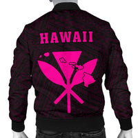Hawaii Kakau Polynesian Kanaka Map Men's Bomber Jacket - Pink - Polynesian Pride