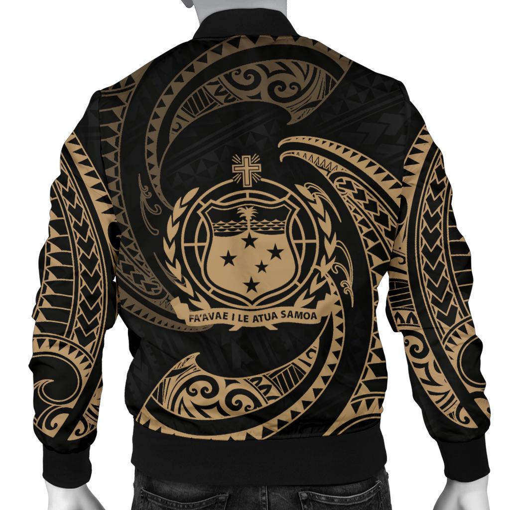 Samoa Polynesian Custom Personalised Men's Bomber Jacket - Gold Tribal Wave - Polynesian Pride