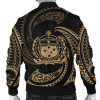 Samoa Polynesian Custom Personalised Men's Bomber Jacket - Gold Tribal Wave - Polynesian Pride