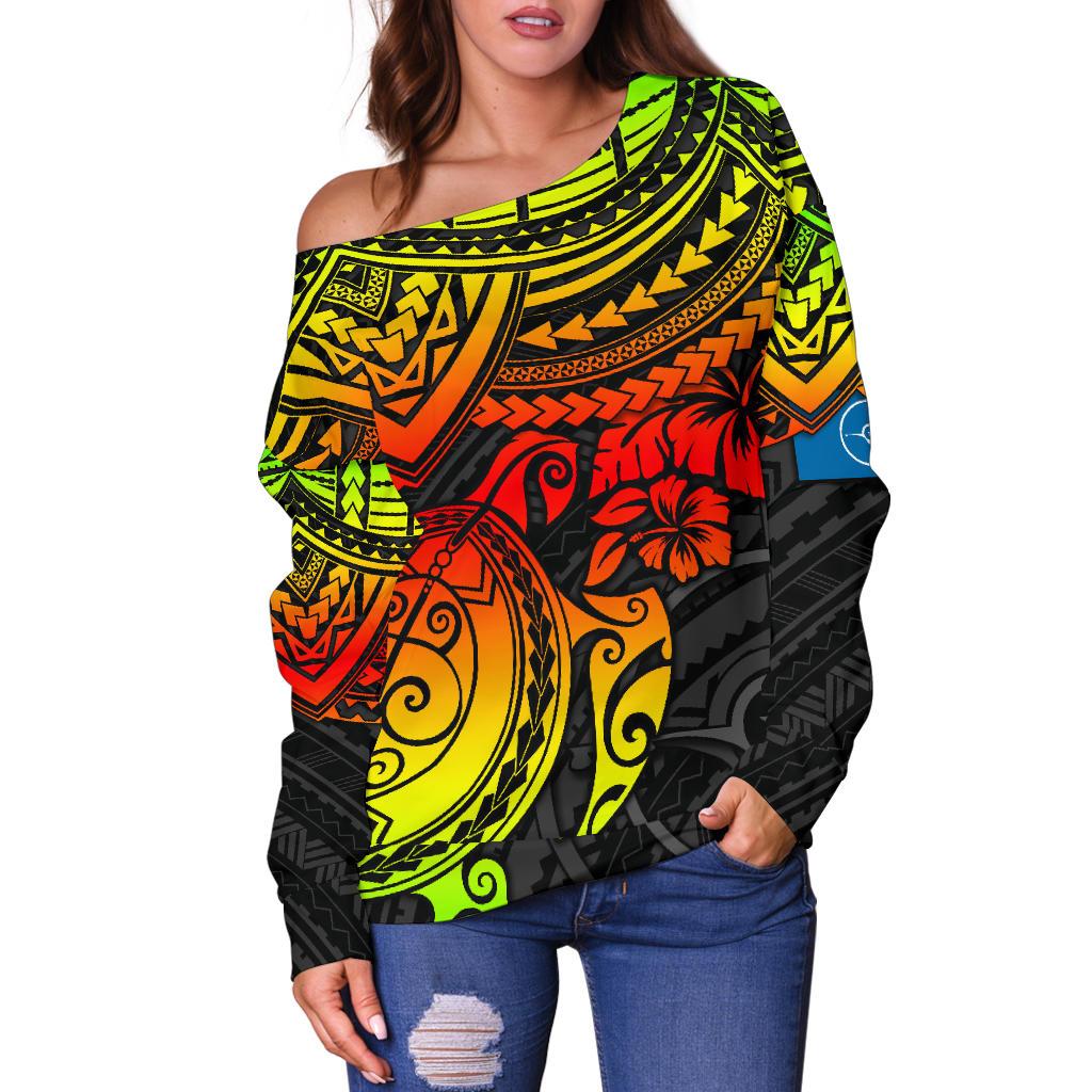 Yap Polynesian Off Shoulder Sweater (Women) - Reggae Turtle - Polynesian Pride