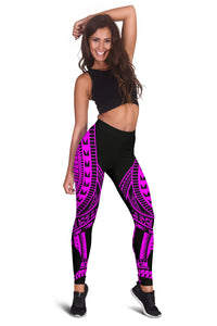 New Caledonia Women Leggings Polynesian Pattern Pink - Polynesian Pride