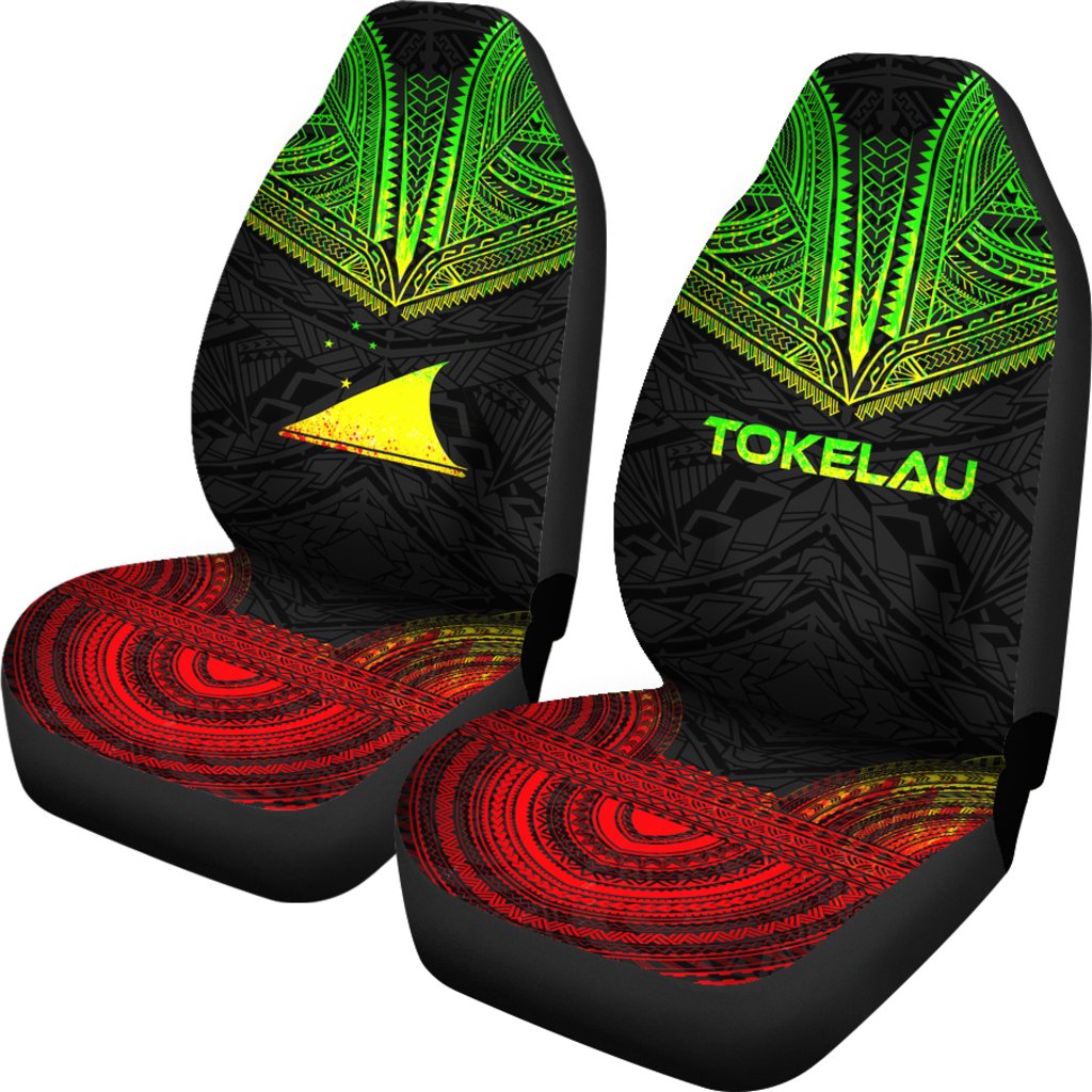 Tokelau Car Seat Cover - Tokelau Flag Polynesian Chief Tattoo Reggae Version - Polynesian Pride