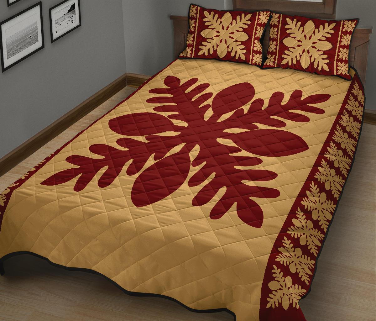 Hawaiian Quilt Pattern Palm Tree Lovely Quilt Bed Set - Polynesian Pride