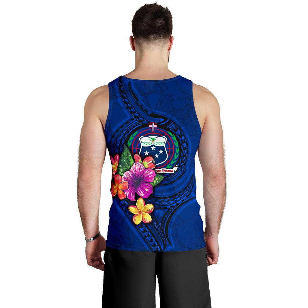 Samoa Polynesian Men's Tank Top - Floral With Seal Blue - Polynesian Pride