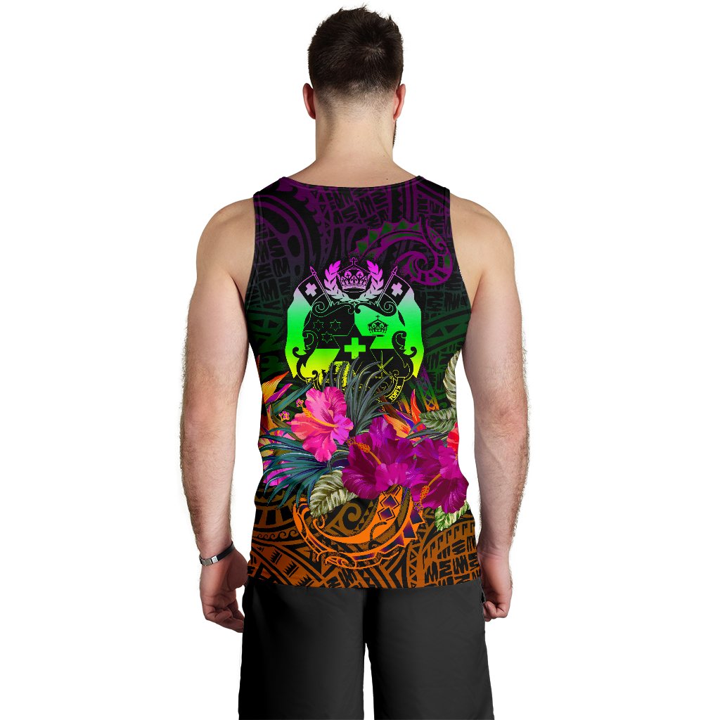 Tonga Polynesian Men's Tank Top - Summer Hibiscus - Polynesian Pride