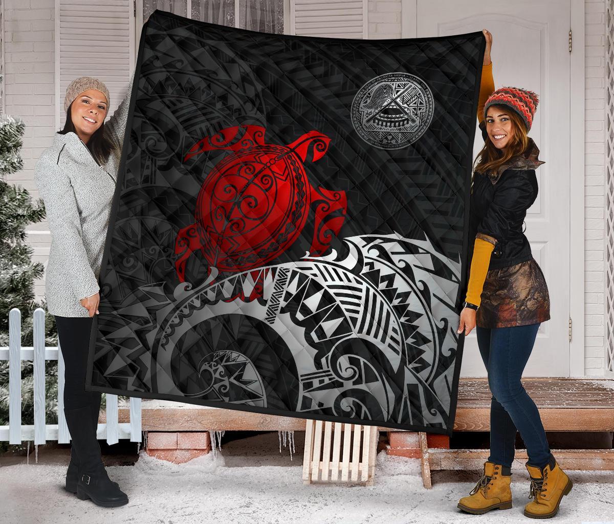 American Samoa Polynesian Premium Quilt - American Samoa Seal & Red Turtle - Polynesian Pride