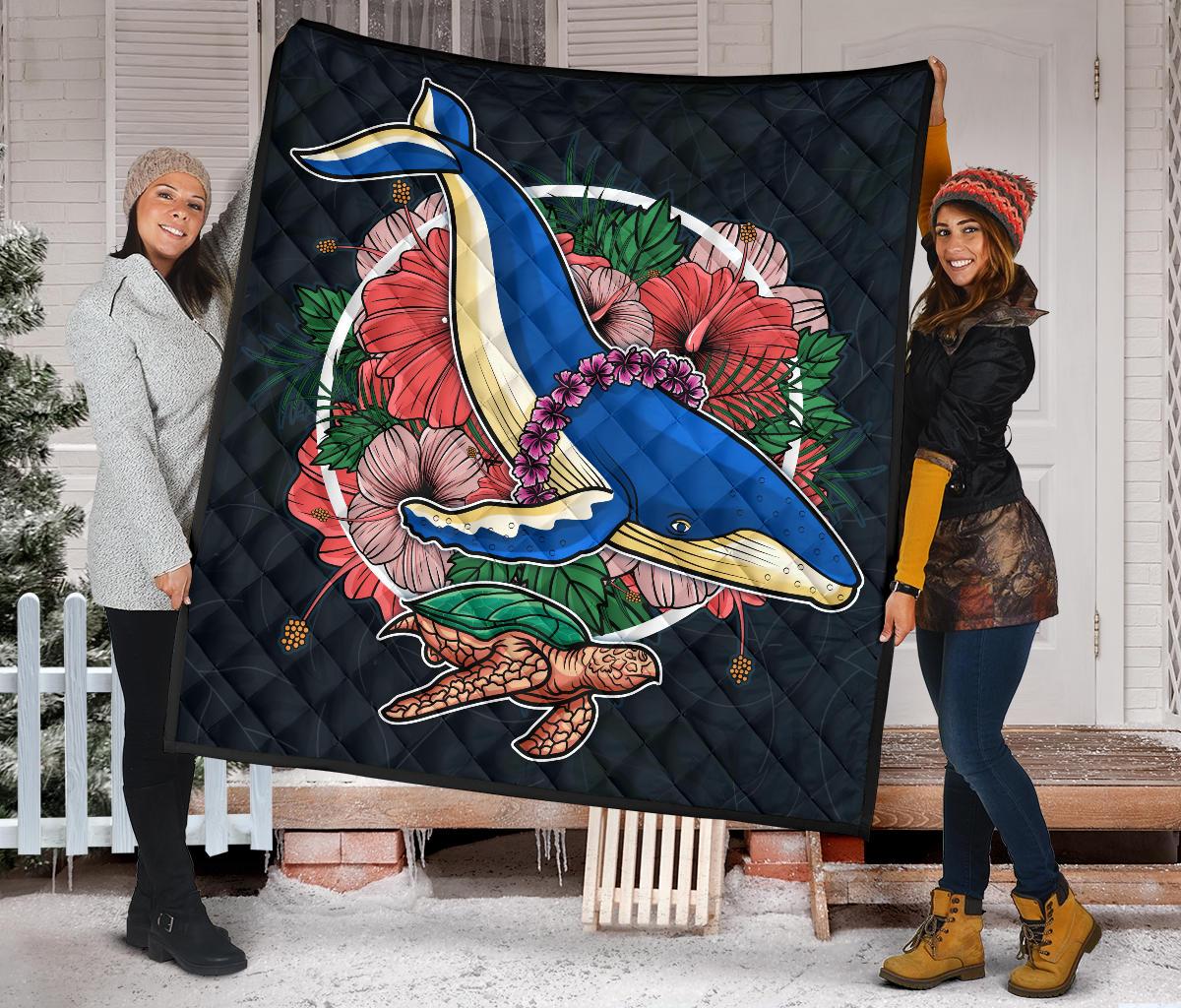 Hawaii Premium Quilt - Hibiscus Whale Turtle - Polynesian Pride