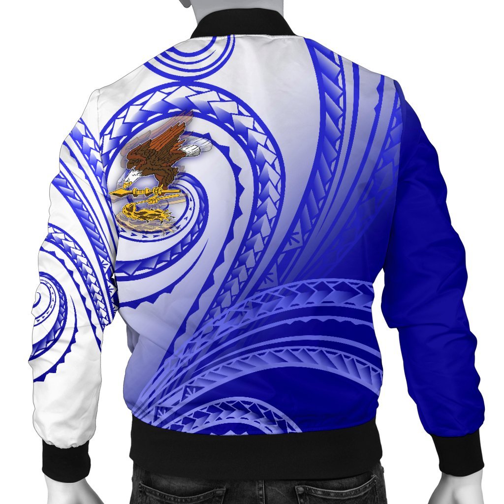 American Samoa Polynesian Men's Bomber Jacket - Bald Eagle (Blue) - Polynesian Pride