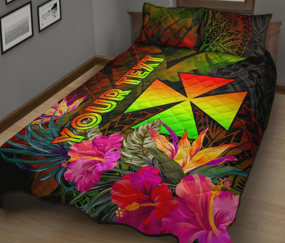 Wallis and Futuna Polynesian Personalised Quilt Bed Set - Hibiscus and Banana Leaves - Polynesian Pride