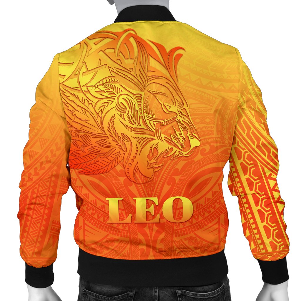 Sun In Leo Zodiac Men Bomber Jacket Polynesian Tattoo Simple - Orange - Polynesian Pride