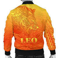 Sun In Leo Zodiac Men Bomber Jacket Polynesian Tattoo Simple - Orange - Polynesian Pride