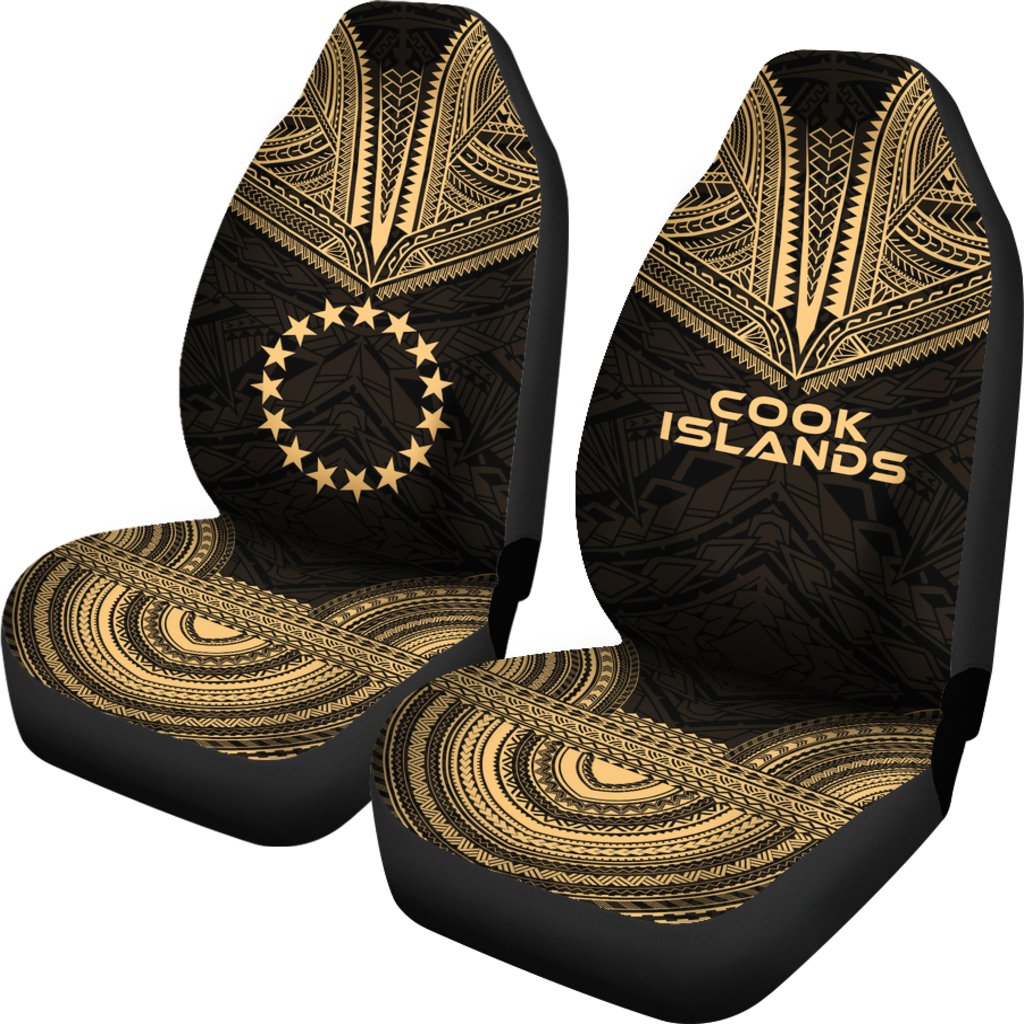 Cook Islands Car Seat Cover - Cook Islands Flag Polynesian Chief Tattoo Gold Version - Polynesian Pride